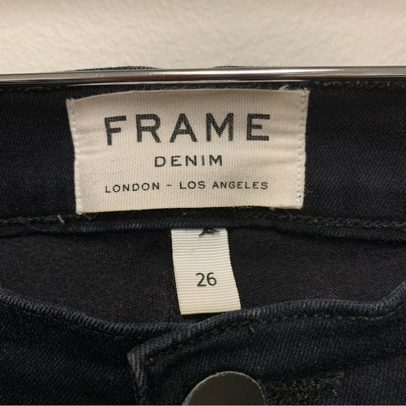 Frame Denim Le High‎ Flare Roxy Raw Hem Size 26 Cropped Dark Wash Blue Stretch - Picture 9 of 11